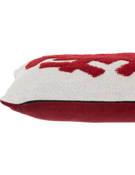 Coussin Carré Snowfy 45x45 en Polyester Blanc Rouge Motif Flocon de neige - 4