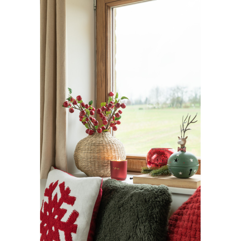 Coussin Carré Snowfy 45x45 en Polyester Blanc Rouge Motif Flocon de neige - 5