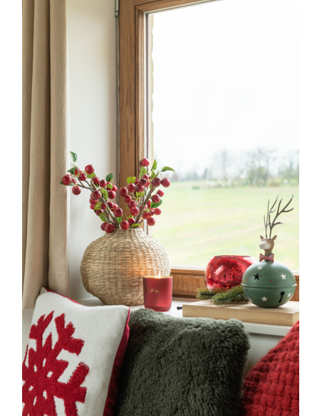 Coussin Carré Snowfy 45x45 en Polyester Blanc Rouge Motif Flocon de neige - 5