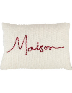 Coussin XL Rectangulaire Home 60x40 en Tissu acrylique Blanc Rouge Message Maison - 1
