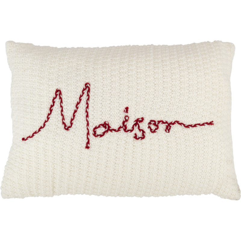 Coussin XL Rectangulaire Home 60x40 en Tissu acrylique Blanc Rouge Message Maison - 1