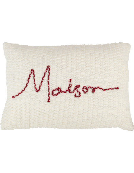 Coussin XL Rectangulaire Home 60x40 en Tissu acrylique Blanc Rouge Message Maison - 1