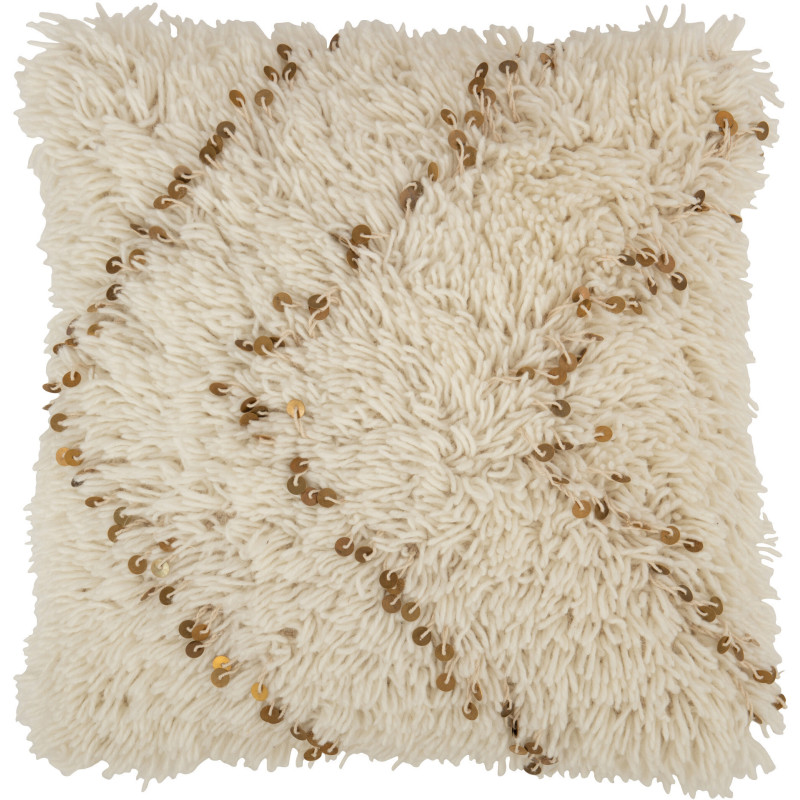 Coussin Carré Mynéos 50x50 en Coton Blanc Sequin Doré - 1