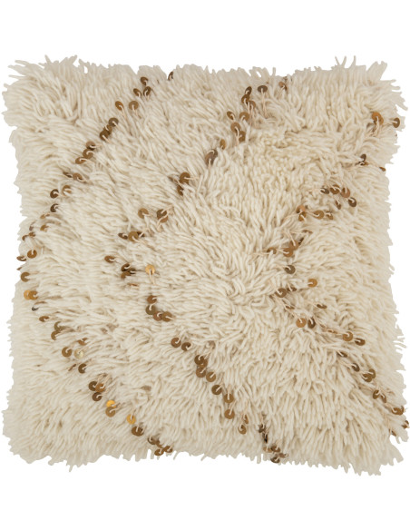 Coussin Carré Mynéos 50x50 en Coton Blanc Sequin Doré - 1