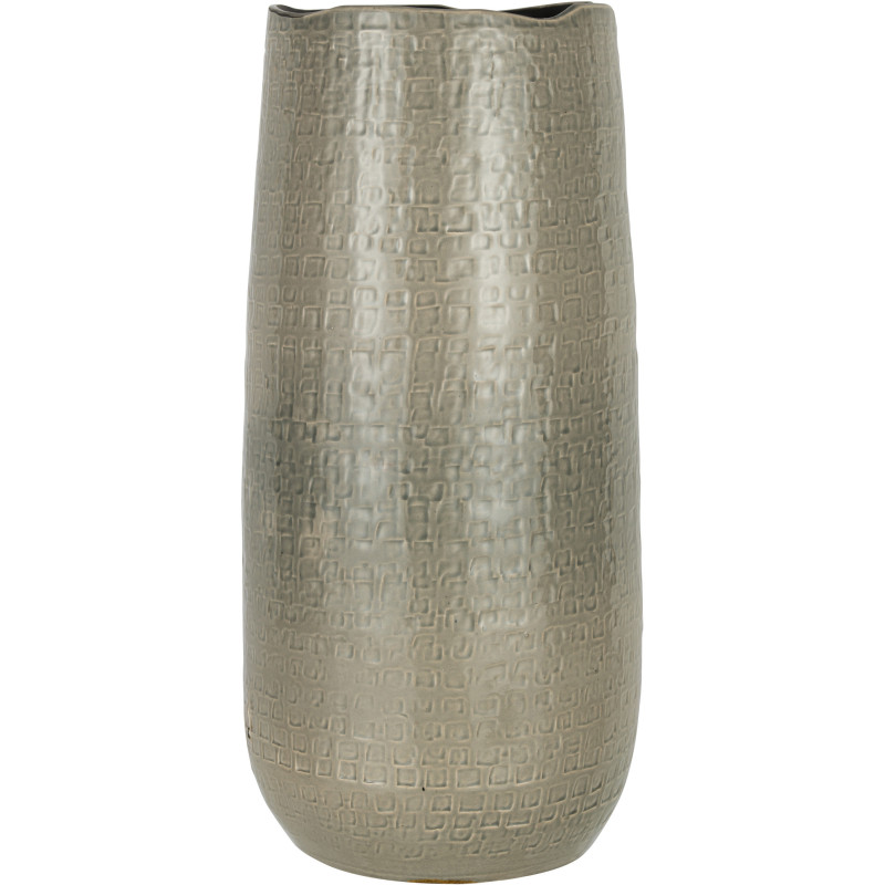 Vase Cylindrique XL Aloko Hauteur 50 cm en Céramique Gris clair Motif carrés J-Line - 1