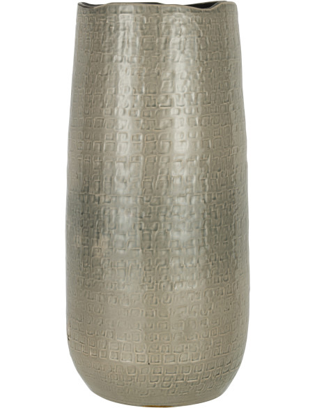 Vase Cylindrique XL Aloko Hauteur 50 cm en Céramique Gris clair Motif carrés J-Line - 1
