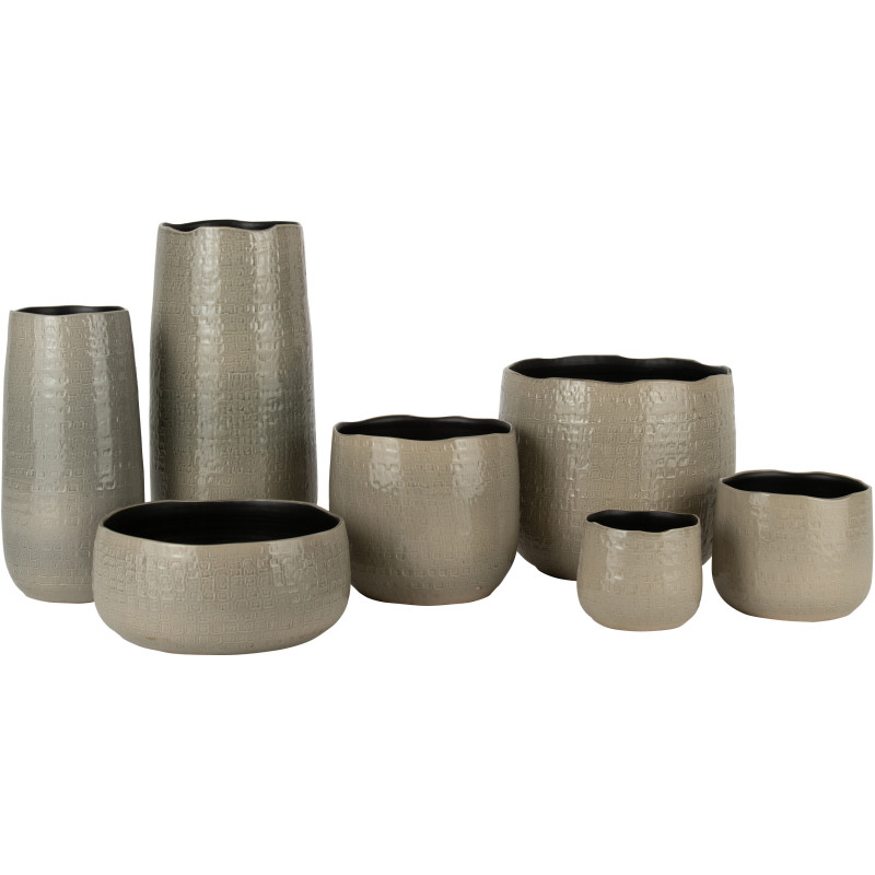 Vase Cylindrique XL Aloko Hauteur 50 cm en Céramique Gris clair Motif carrés J-Line - 2
