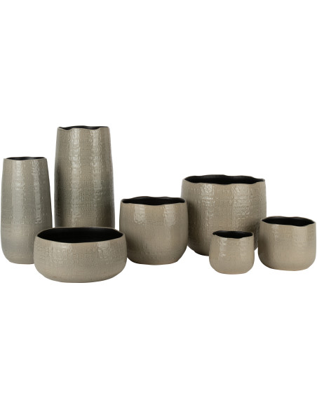 Vase Cylindrique XL Aloko Hauteur 50 cm en Céramique Gris clair Motif carrés J-Line - 2