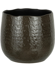 Cache-pot en Céramique Gris foncé Aloko Diamètre 25 cm Motif carrés - 1
