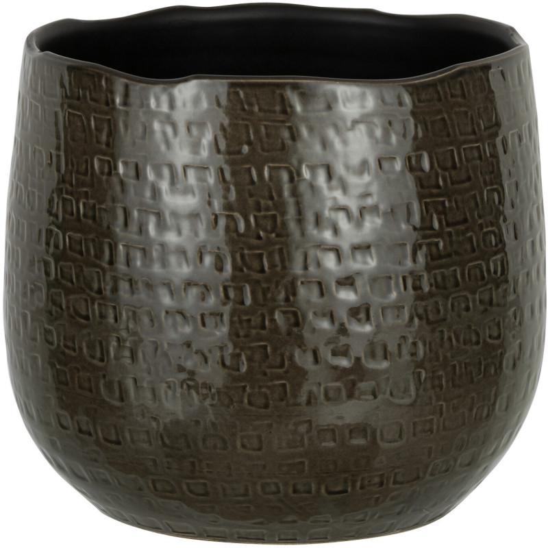 Cache-pot en Céramique Gris foncé Aloko Diamètre 25 cm Motif carrés - 1