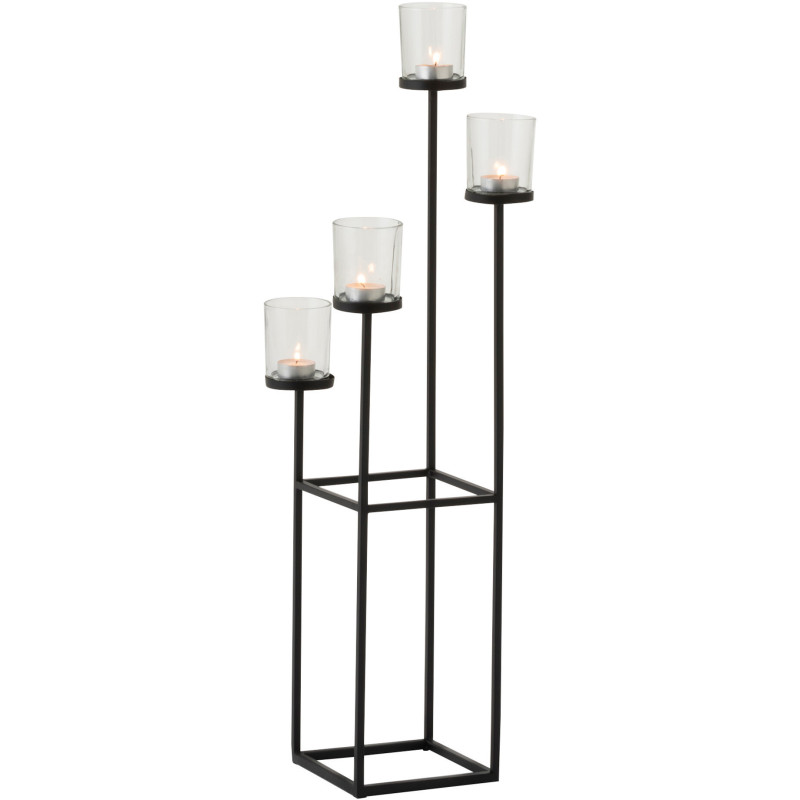 Photophore design sur pied XL 4 branches Hauteur 77 cm en Métal Noir Verre Transparent Lorian - 3