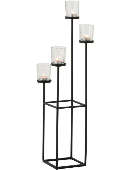 Photophore design sur pied XL 4 branches Hauteur 77 cm en Métal Noir Verre Transparent Lorian - 3