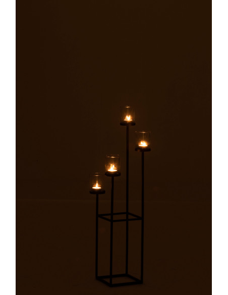 Photophore design sur pied XL 4 branches Hauteur 77 cm en Métal Noir Verre Transparent Lorian - 4
