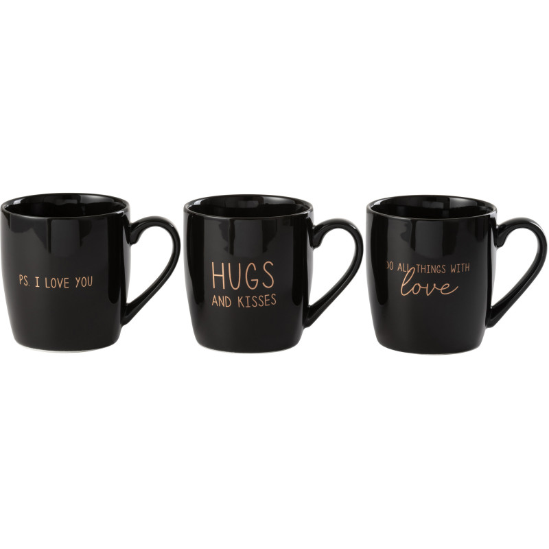 Mug Amour en Céramique Noir Doré (Lot de 3) - 1