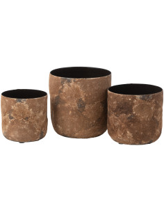 Cache-pot en Métal Marron Doji Effet rugueux (Lot de 3) - 1