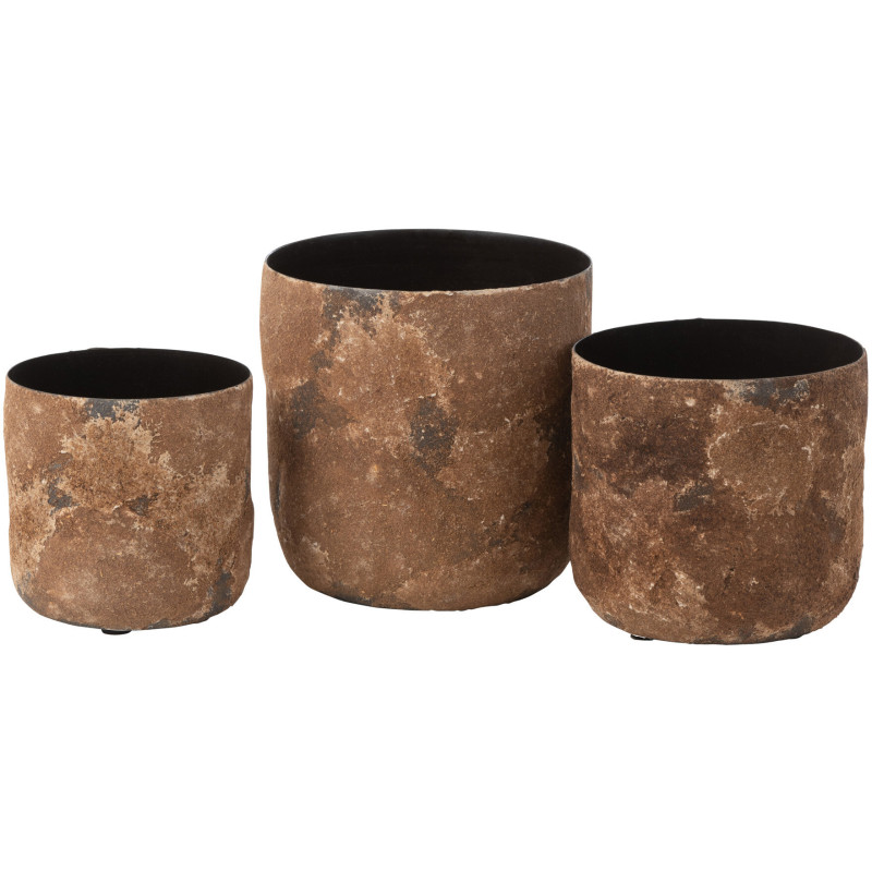 Cache-pot en Métal Marron Doji Effet rugueux (Lot de 3) - 1