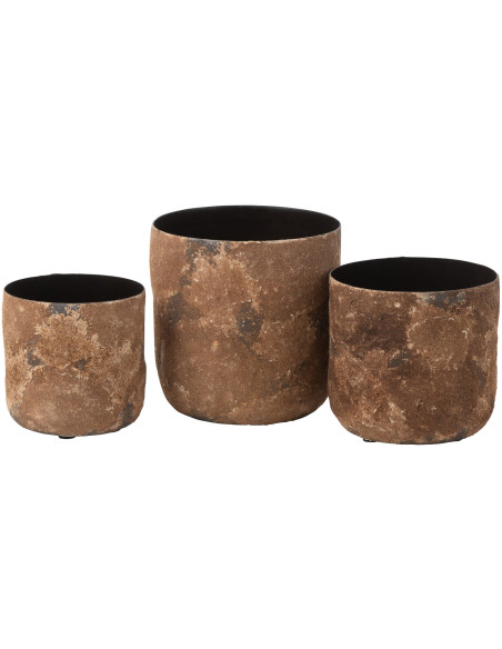 Cache-pot en Métal Marron Doji Effet rugueux (Lot de 3) - 1