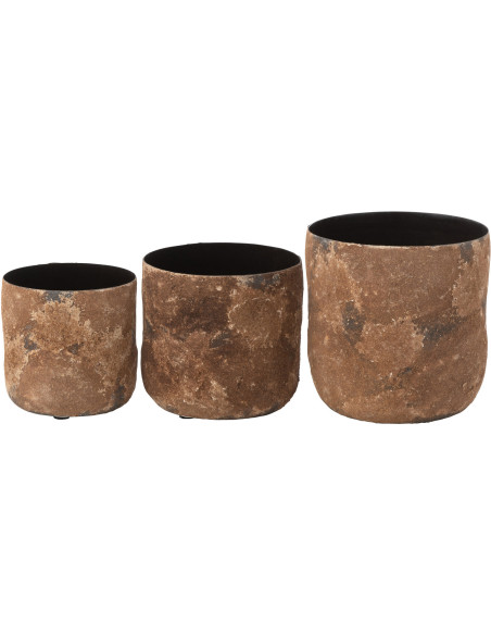 Cache-pot en Métal Marron Doji Effet rugueux (Lot de 3) - 3