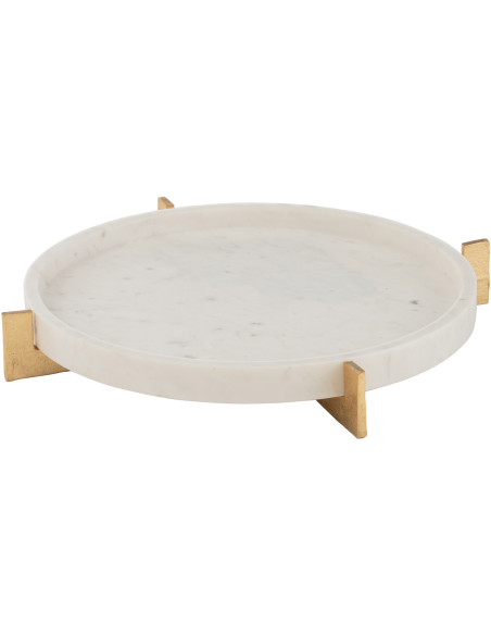 Plateau Rond de service Véziano en Marbre Gris Métal Champagne - 1