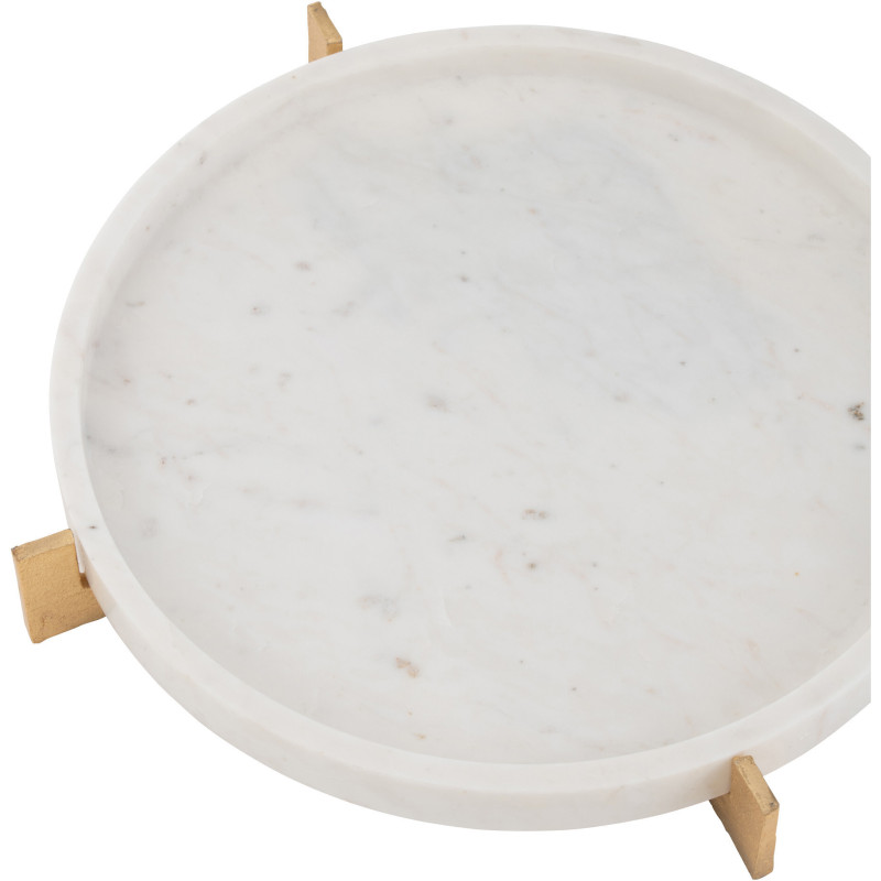 Plateau Rond de service Véziano en Marbre Gris Métal Champagne - 2