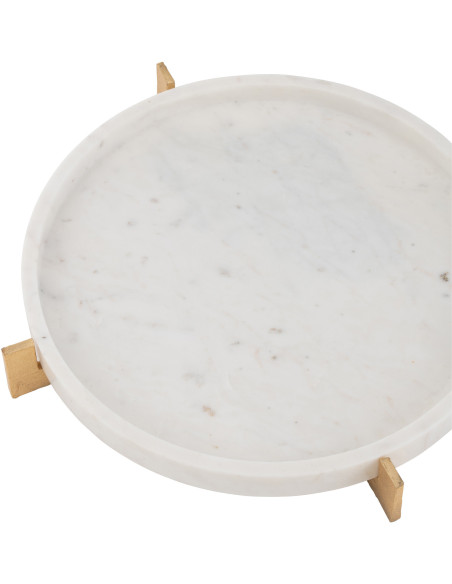 Plateau Rond de service Véziano en Marbre Gris Métal Champagne - 2