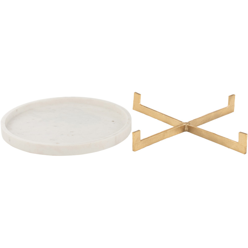 Plateau Rond de service Véziano en Marbre Gris Métal Champagne - 3