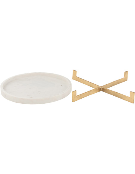 Plateau Rond de service Véziano en Marbre Gris Métal Champagne - 3