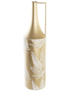 Vase moderne avec anse Amphore XXL Hauteur 81 cm en Métal Doré Blanc Motif feuilles Amaran - 1 2
