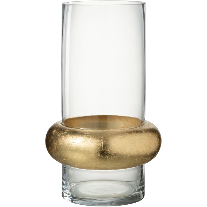 Vase Cylindrique Hoop Hauteur 35 cm en Verre Transparent Doré Anneau Bas - 1