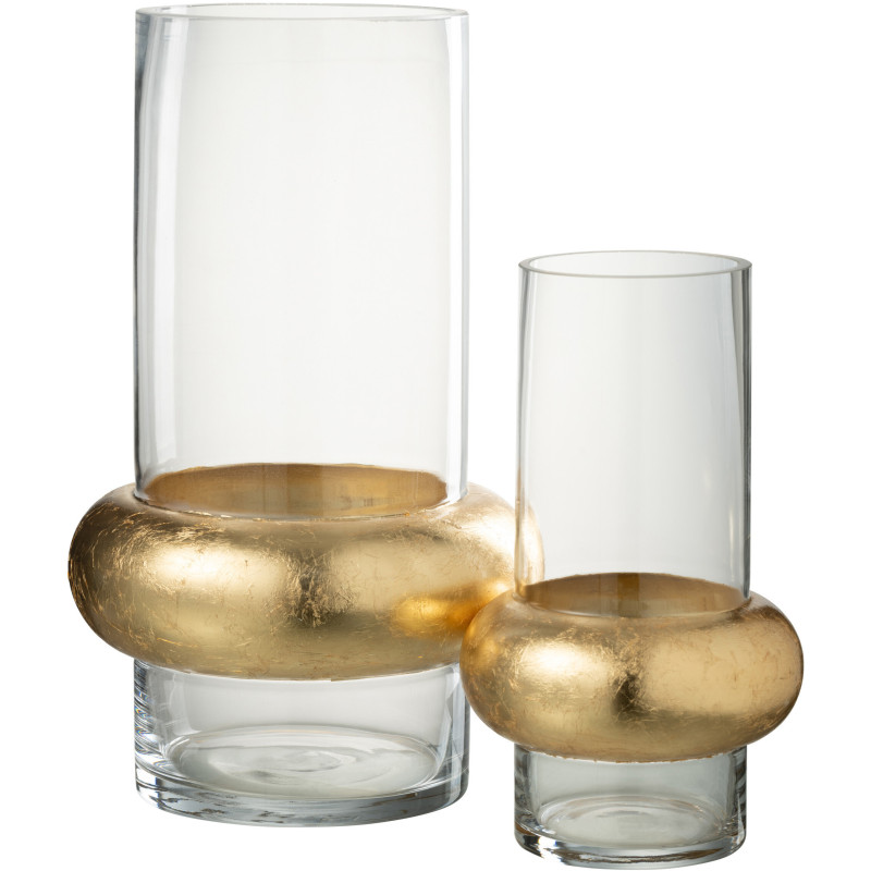 Vase Cylindrique Hoop Hauteur 35 cm en Verre Transparent Doré Anneau Bas - 3