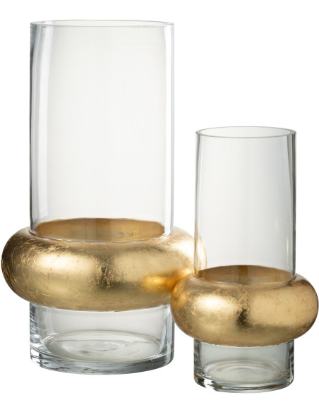 Vase Cylindrique Hoop Hauteur 35 cm en Verre Transparent Doré Anneau Bas - 3