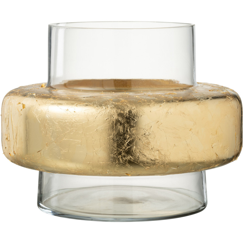Vase Cylindrique Hoop Hauteur 25 cm en Verre Transparent Doré - 1