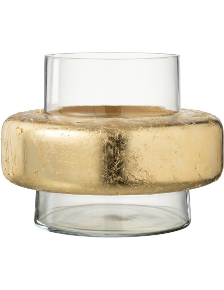 Vase Cylindrique Hoop Hauteur 25 cm en Verre Transparent Doré - 1