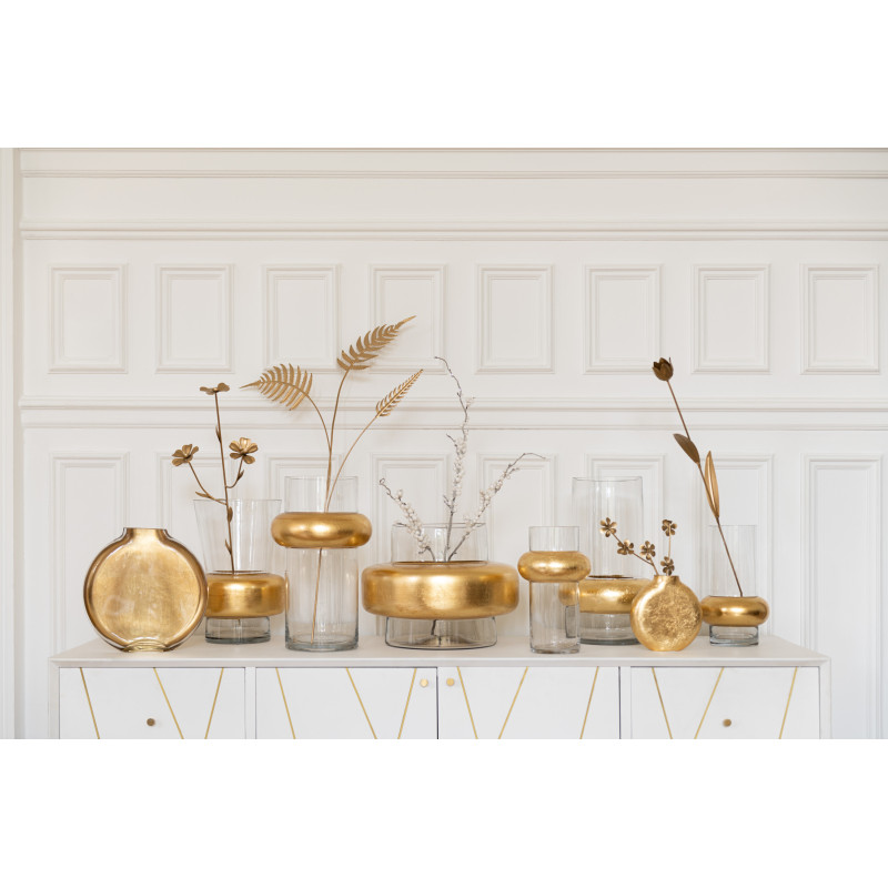 Vase Cylindrique Hoop Hauteur 25 cm en Verre Transparent Doré - 2