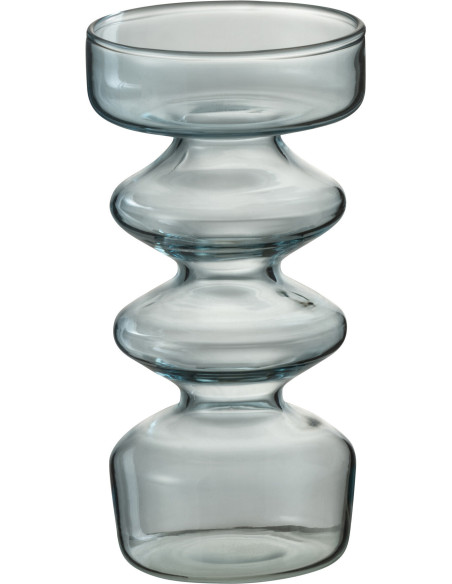 Bougeoir original bleu transparent en verre 14 cm - 1