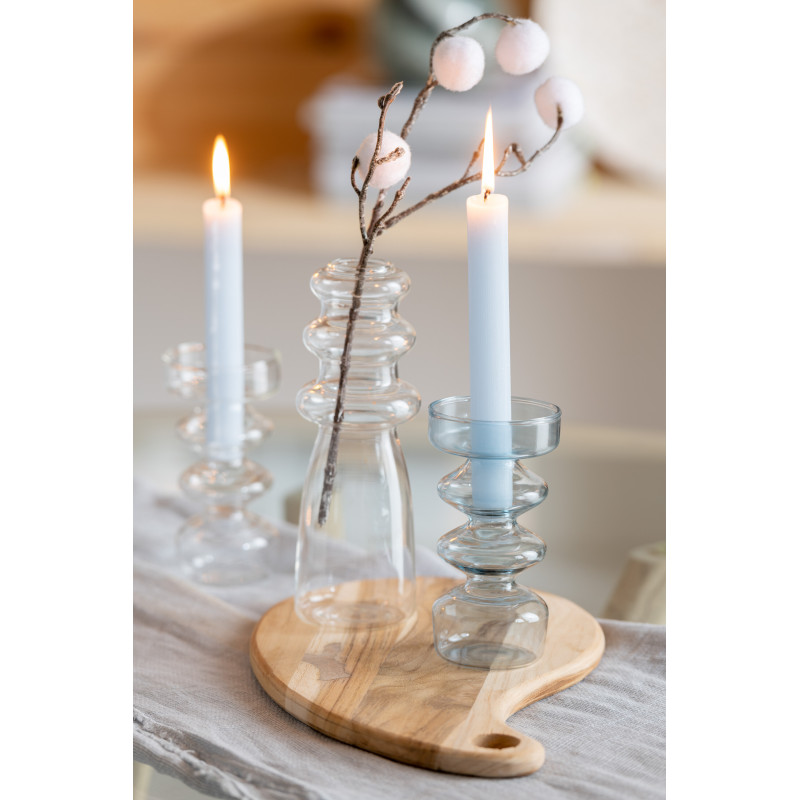 Bougeoir original bleu transparent en verre 14 cm - 2