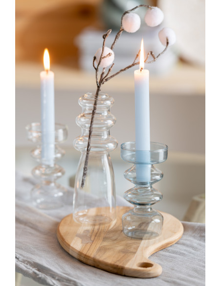 Bougeoir original bleu transparent en verre 14 cm - 2