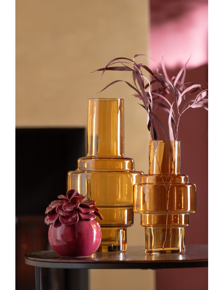 Vase Cylindrique Rino Hauteur 35 cm en Verre Ocre - 2