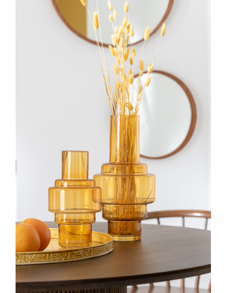 Vase Cylindrique Rino Hauteur 35 cm en Verre Ocre - 4