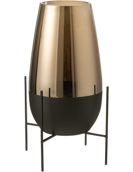 Vase Ovale Milan Hauteur 45 cm en Verre Doré Métal Doré Sur Pied - 1
