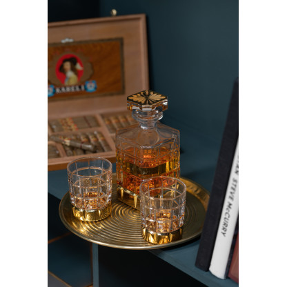 Bouteille Carrée à Whisky 850 ml Glenn en Verre Transparent Doré - 1 2