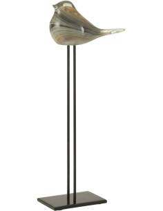 Décoration sur pied Oiseau 45 cm Dharma en Verre Beige Métal Noir - 1