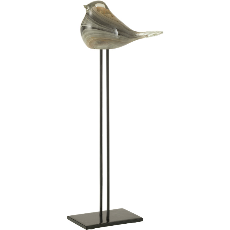 Décoration sur pied Oiseau 45 cm Dharma en Verre Beige Métal Noir - 1