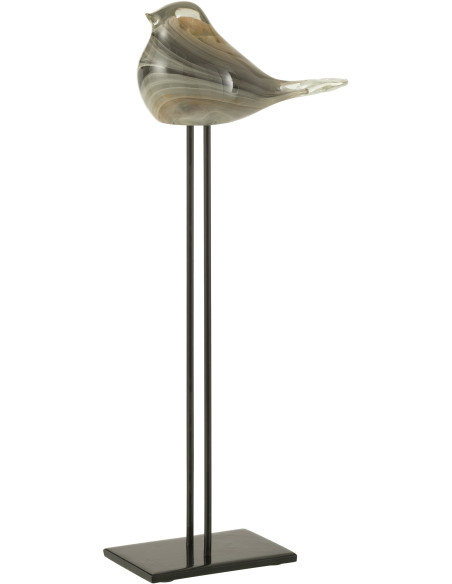 Décoration sur pied Oiseau 45 cm Dharma en Verre Beige Métal Noir - 1