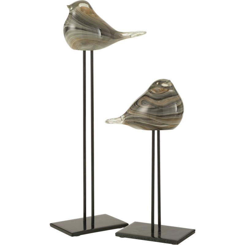 Décoration sur pied Oiseau 45 cm Dharma en Verre Beige Métal Noir - 2