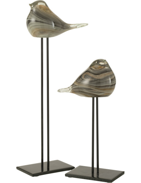 Décoration sur pied Oiseau 45 cm Dharma en Verre Beige Métal Noir - 2