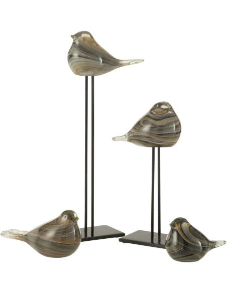 Décoration sur pied Oiseau 45 cm Dharma en Verre Beige Métal Noir - 3