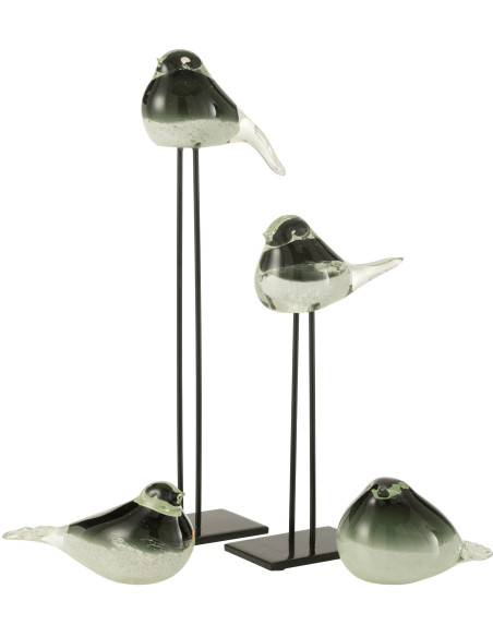 Décoration sur pied Oiseau 45 cm Dharma en Verre Vert Métal Noir - 3