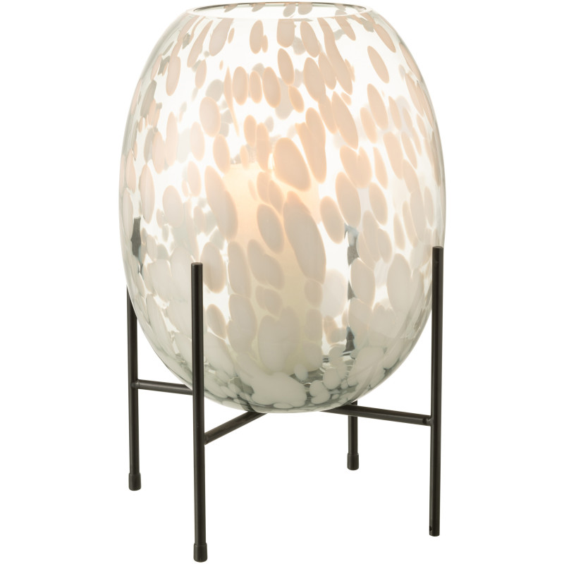Vase Ovale Balsa Hauteur 35 cm en Verre Blanc Métal Noir Motif taches Sur Pied - 2