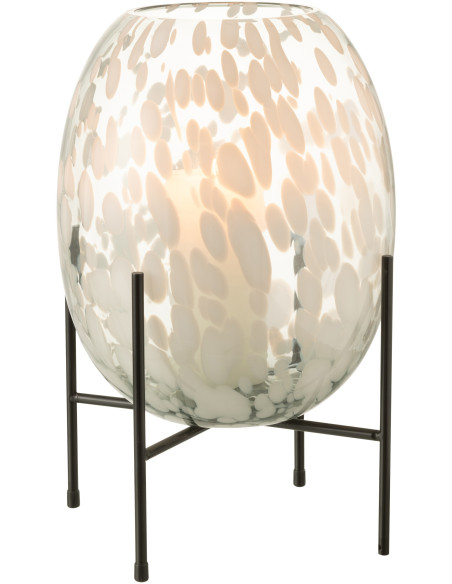 Vase Ovale Balsa Hauteur 35 cm en Verre Blanc Métal Noir Motif taches Sur Pied - 2